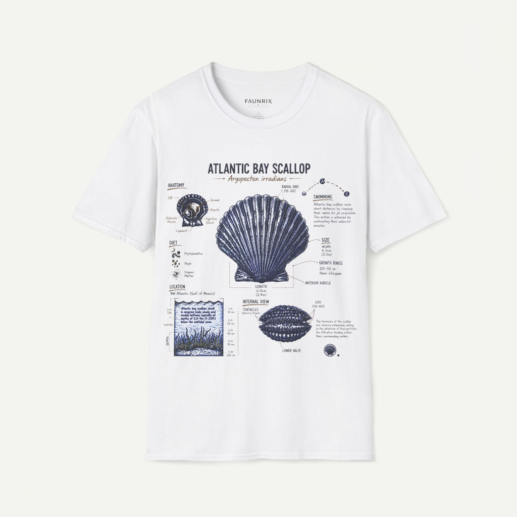Scallop Shell Anatomy T‑Shirt — Atlantic Bay Scallop Illustration Tee