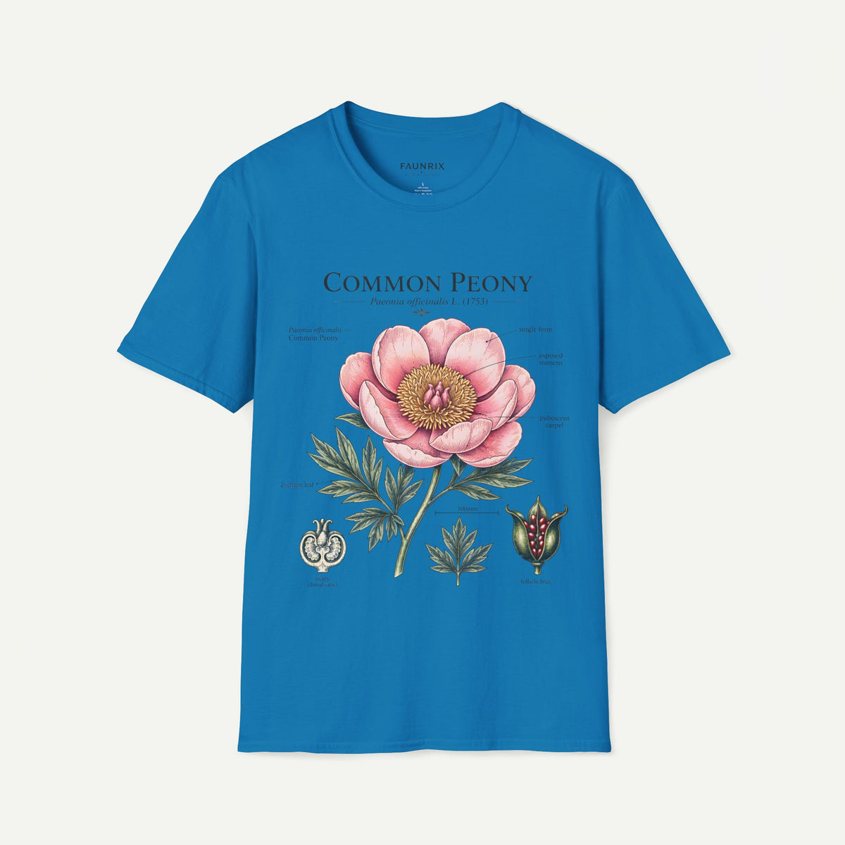 Peony Botanical T-Shirt — "Common Peony" Anatomy Floral Illustration