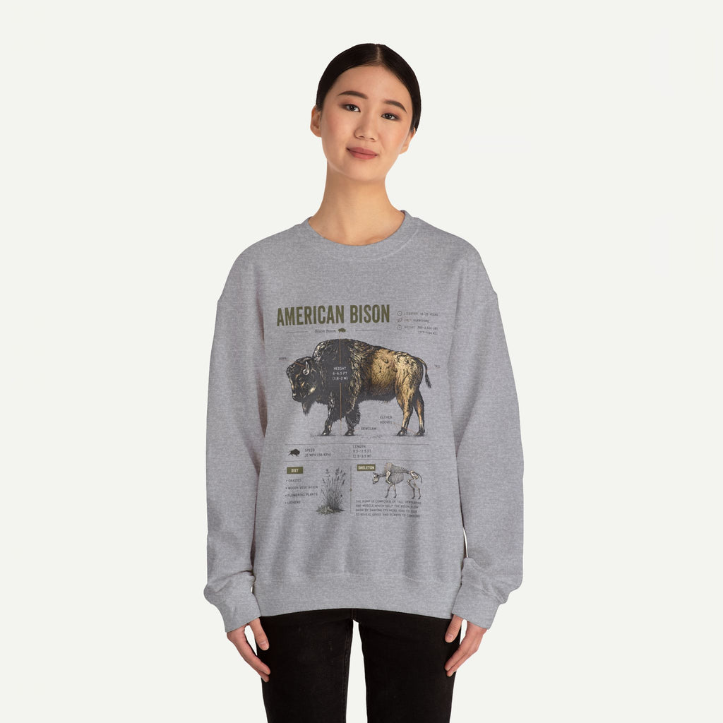 American Bison Anatomy Sweatshirt — Vintage Wildlife Illustration Crewneck
