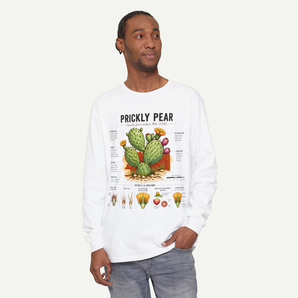 Prickly Pear Botanical Long Sleeve T-Shirt — Cactus Illustration & Plant Facts