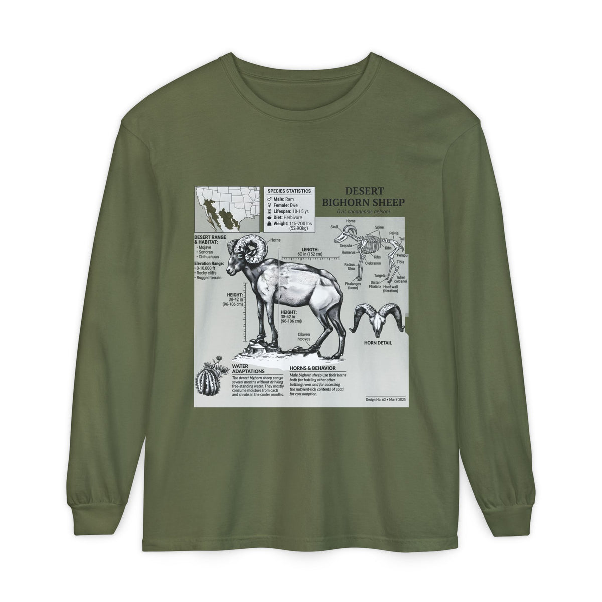 Desert Bighorn Sheep Diagram Long Sleeve T-Shirt