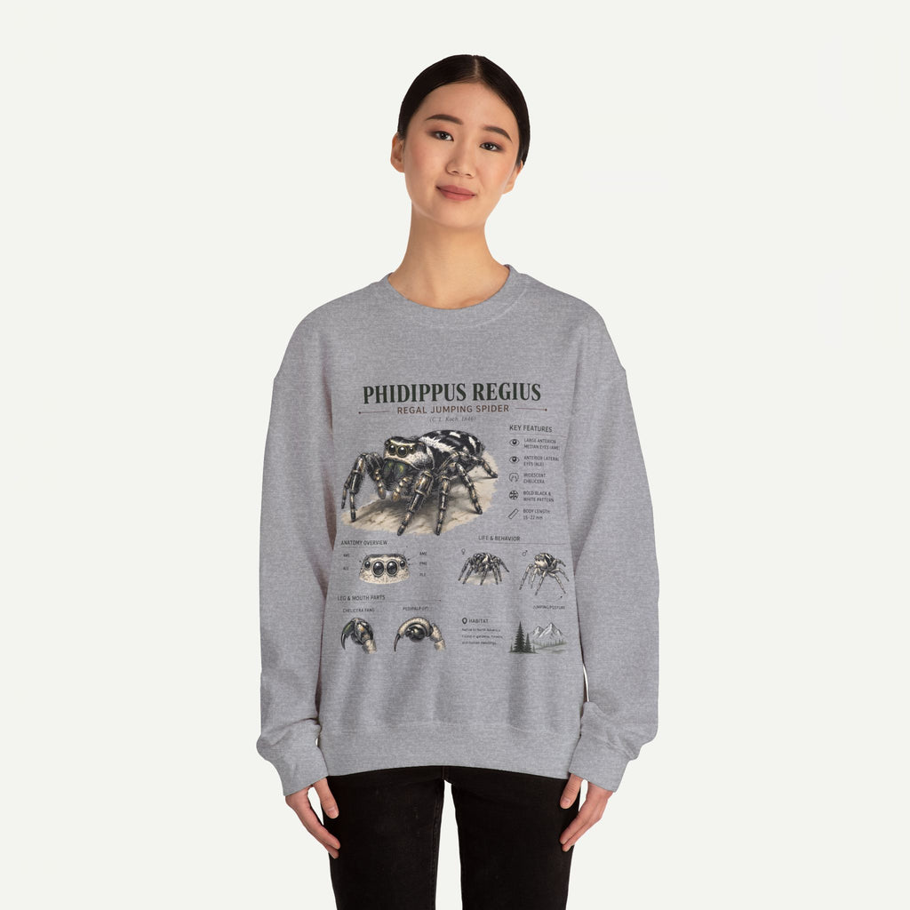 Spider Anatomy Crewneck Sweatshirt — Phidippus Regius Jumping Spider Illustration