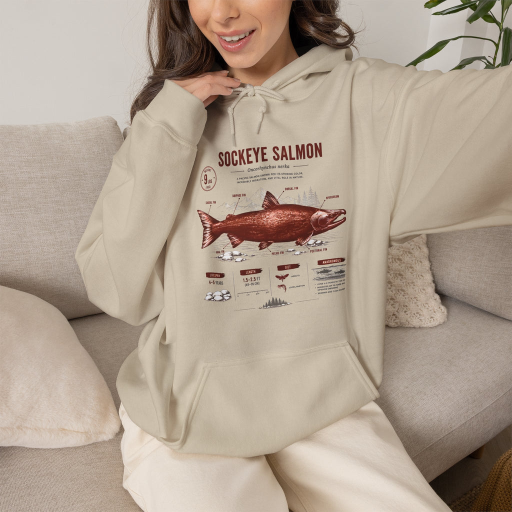 Sockeye Salmon Anatomy Hoodie — Fishing Chart Graphic Sweatshirt