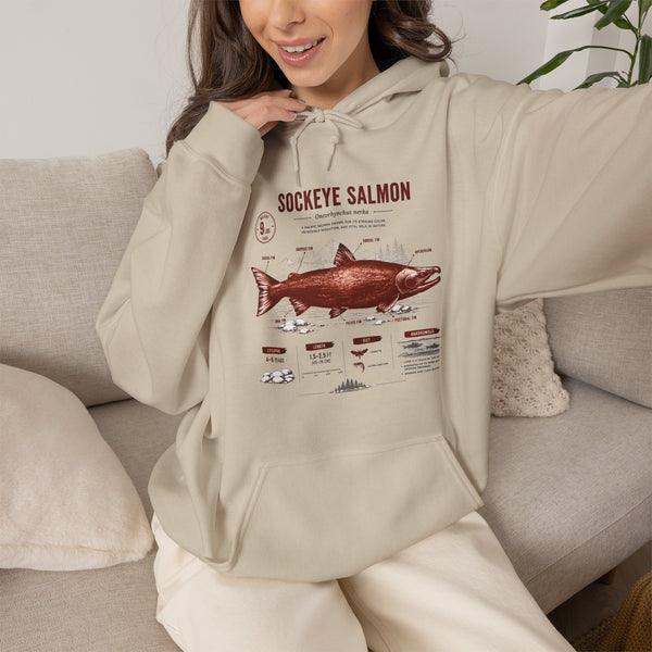 Sockeye Salmon Anatomy Hoodie — Fishing Chart Graphic Sweatshirt