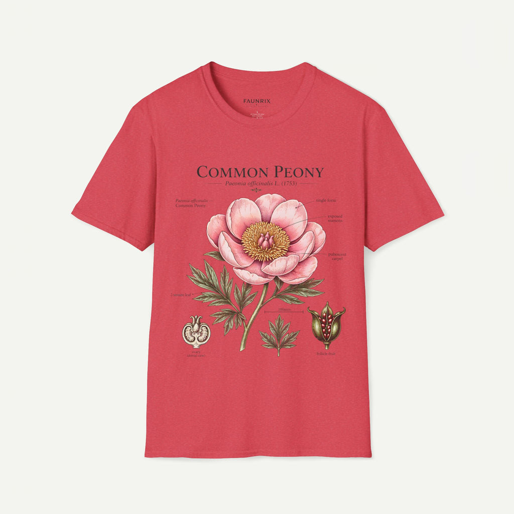 Peony Botanical T-Shirt — "Common Peony" Anatomy Floral Illustration