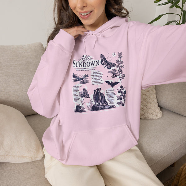 Sunset Foxes Hoodie — "After Sundown" Nature Graphic Pullover