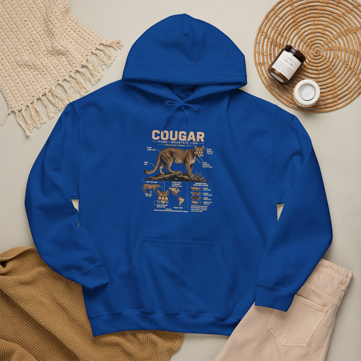 Cougar Anatomy Hoodie — Vintage Wildlife Diagram Pullover for Nature Lovers