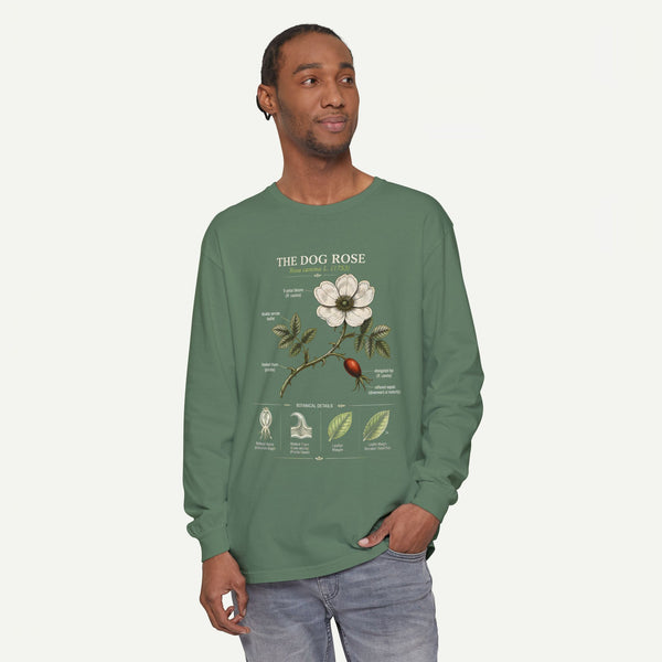 Vintage Botanical Long Sleeve Tee — Wild Rose Illustration