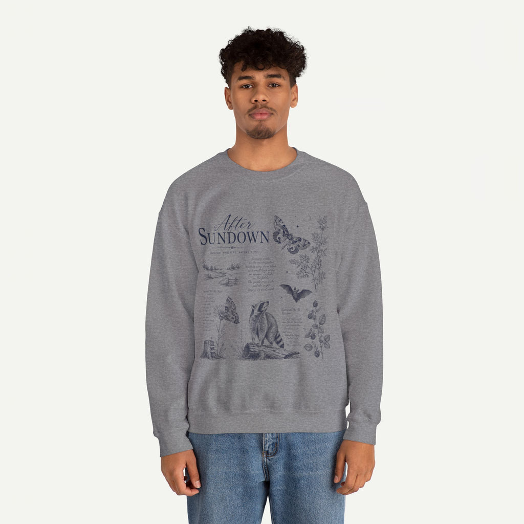 After Sundown Crewneck Sweatshirt — Moonlit Wildlife Graphic Sweatshirt