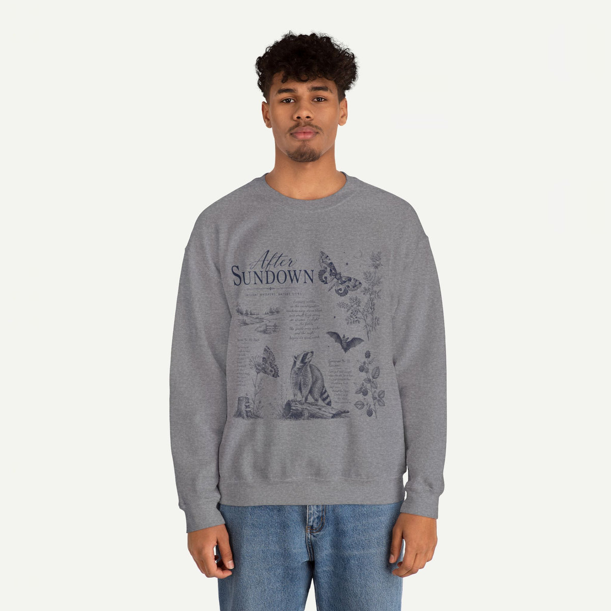 After Sundown Crewneck Sweatshirt — Moonlit Wildlife Graphic Sweatshirt