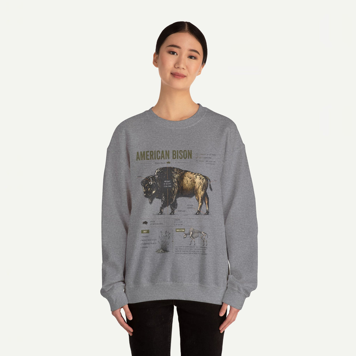 American Bison Anatomy Sweatshirt — Vintage Wildlife Illustration Crewneck