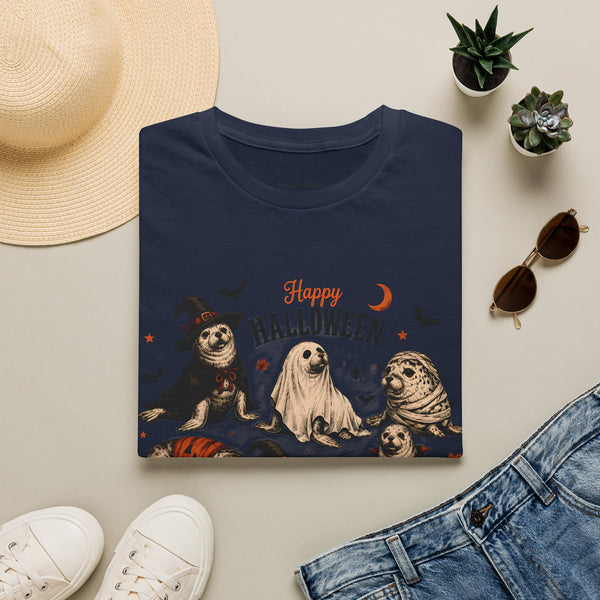 Halloween Seal Crewneck T-Shirt — Happy Halloween Cute Spooky Seal Pals