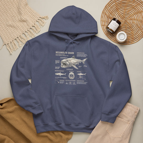 Shark Anatomy Hoodie — Vintage Megalodon Illustration Pullover
