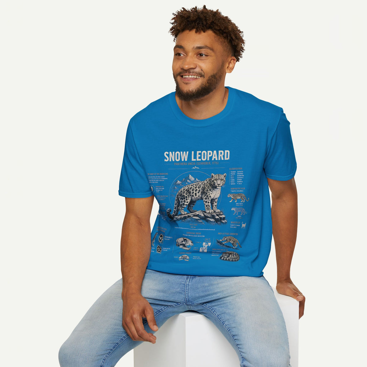 Snow Leopard Anatomy T-Shirt — Vintage Wildlife Illustration Tee