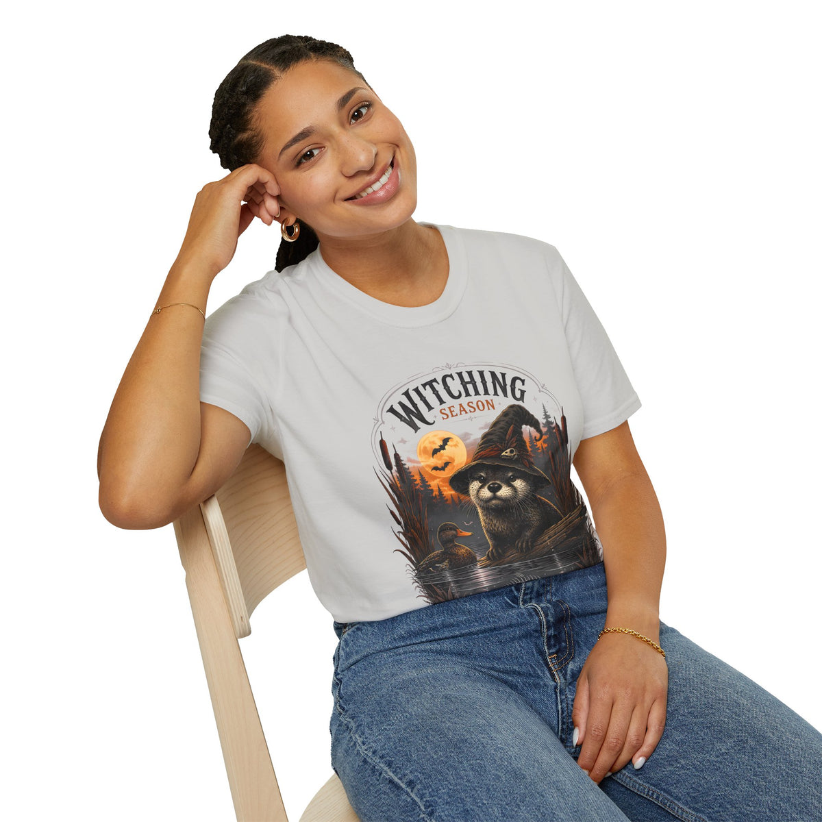 Witching Season T-Shirt — Halloween Witch Raccoon Graphic Tee