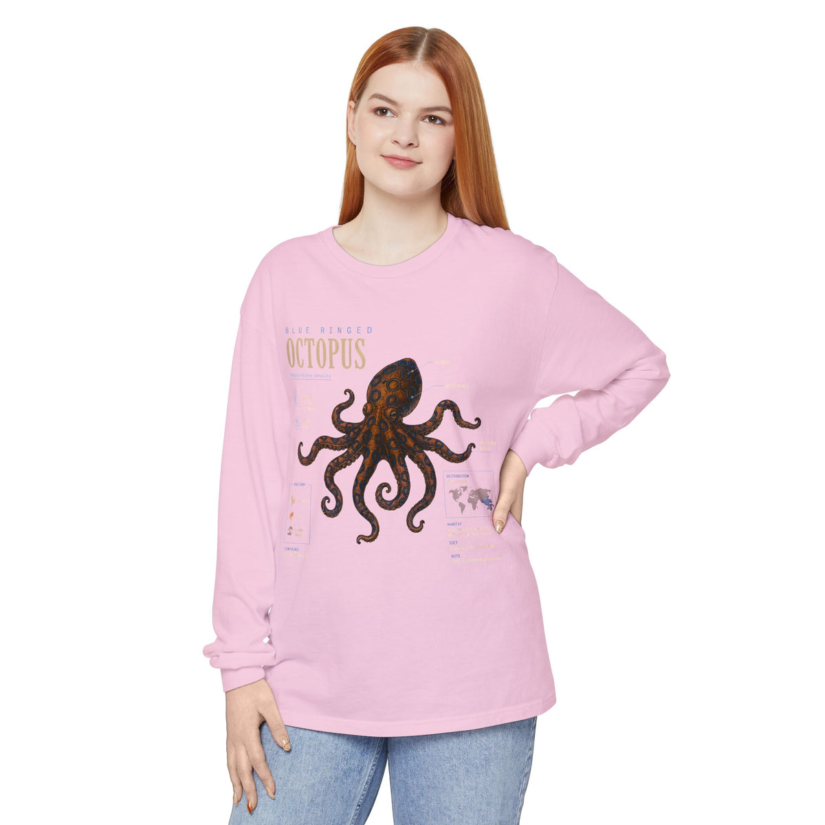 Octopus Anatomy Long Sleeve Tee — Vintage Marine Biology Graphic Shirt