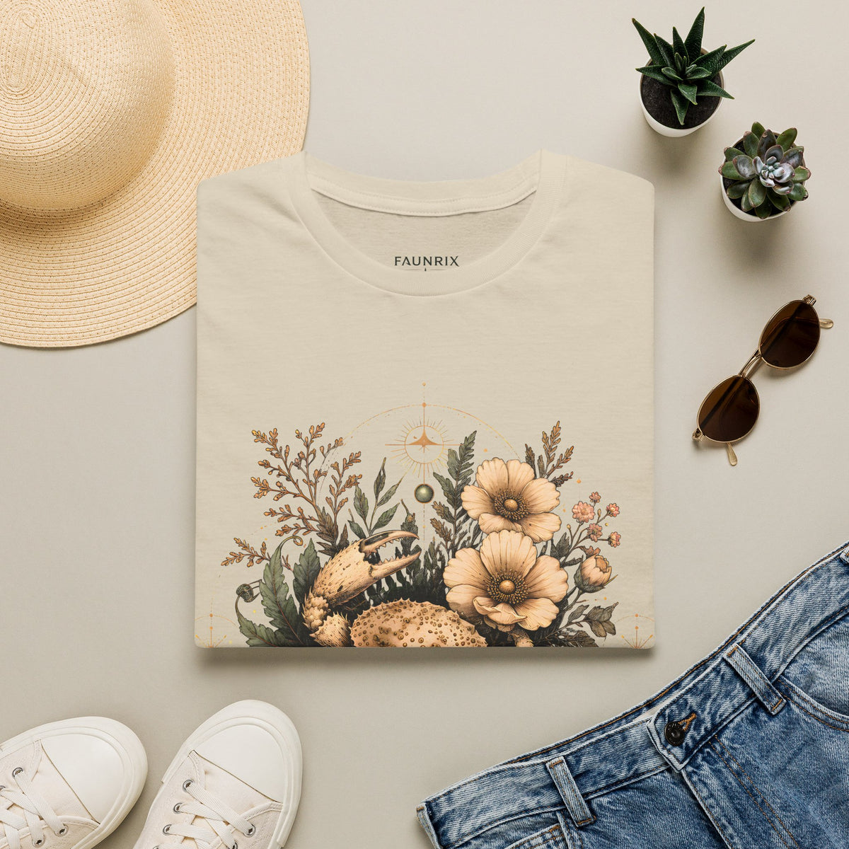 Floral Crab Tee — Vintage Coastal Crab & Wildflower Graphic T-Shirt