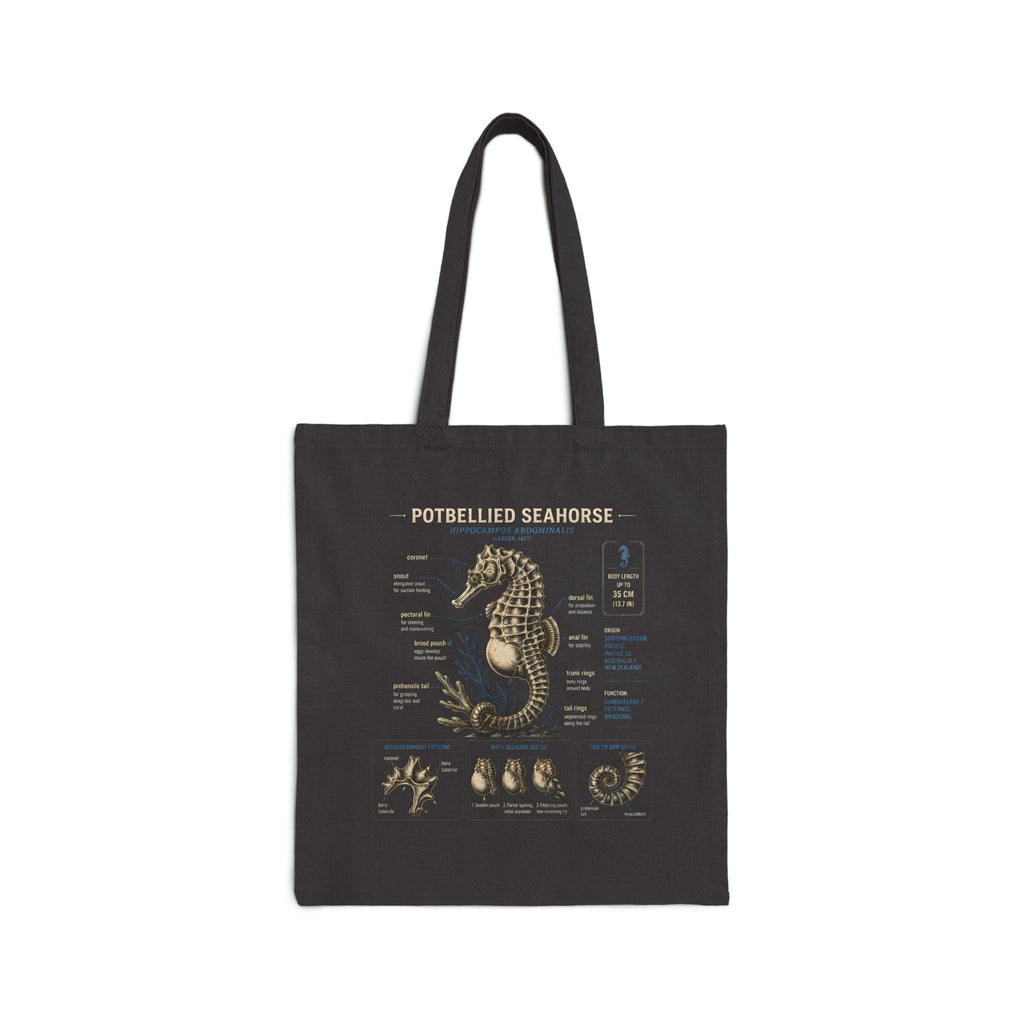Seahorse Anatomy Canvas Tote Bag – Vintage Marine Biology Illustration Tote