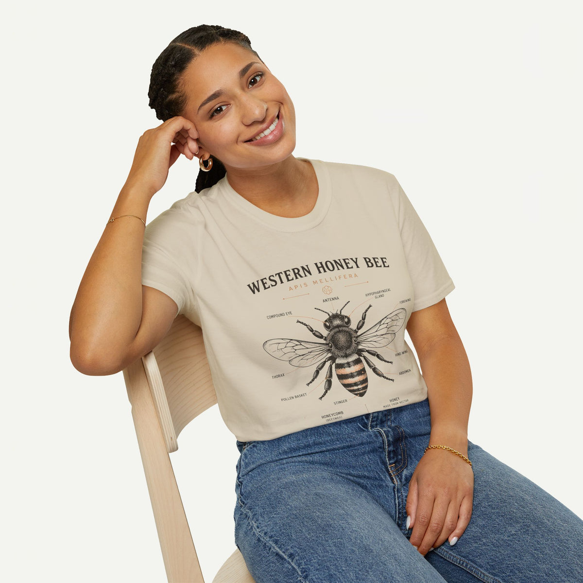 Western Honey Bee Illustration T-Shirt — Apis Mellifera Vintage Bee Anatomy Tee