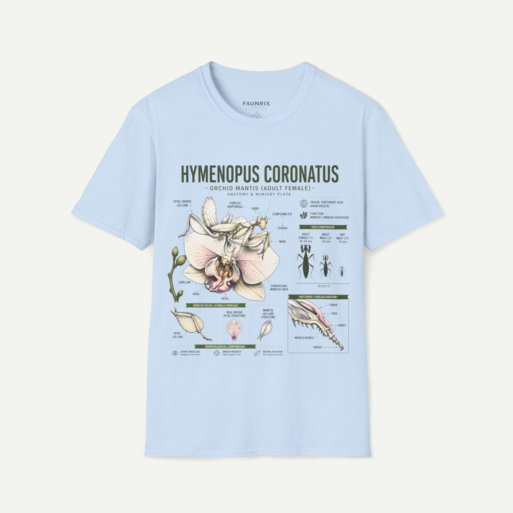 Mantis Anatomy Tee — Hymenopus Coronatus Orchid Mantis Illustration