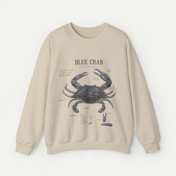 Blue Crab Sweatshirt — Vintage Nautical Marine Illustration
