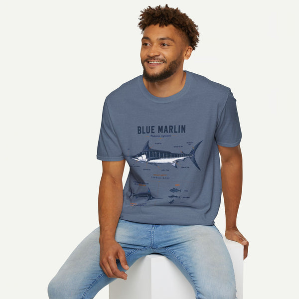 Blue Marlin Anatomy T-Shirt — Vintage Marine Fish Illustration Tee