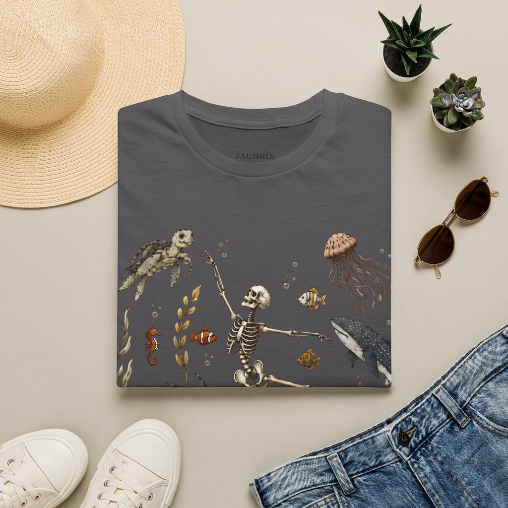 Skeleton & Sea Creatures T-Shirt — Whimsical Underwater Ocean Art Tee
