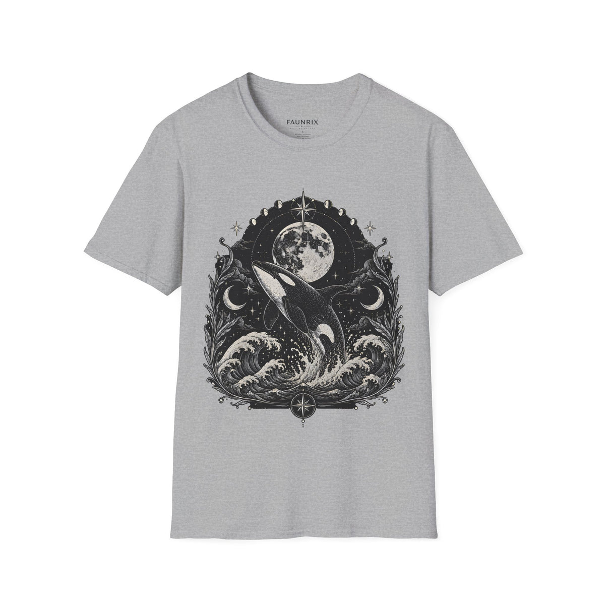 Orca Moon T-Shirt — Whale & Full Moon Illustration Tee