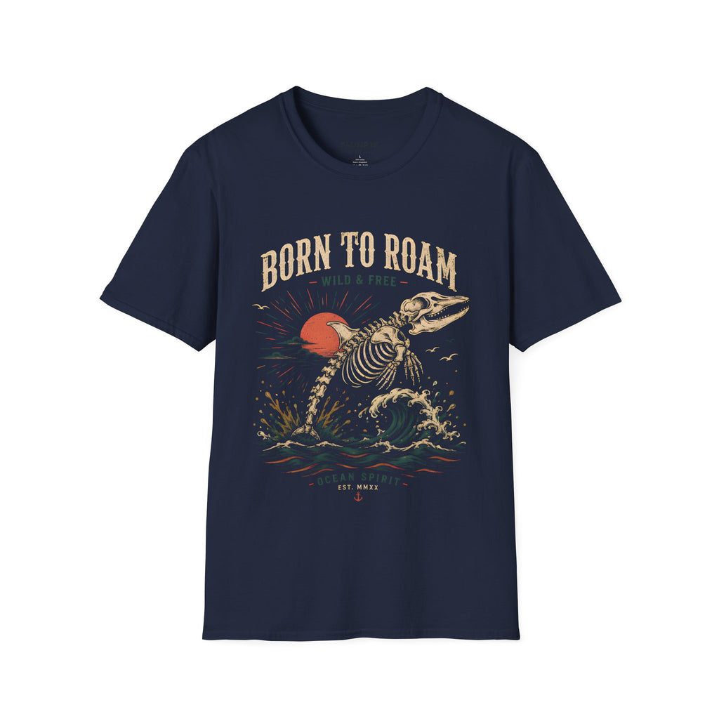 Born to Roam T-Shirt — Vintage Skeleton Dinosaur 'Wild & Free' Graphic Tee