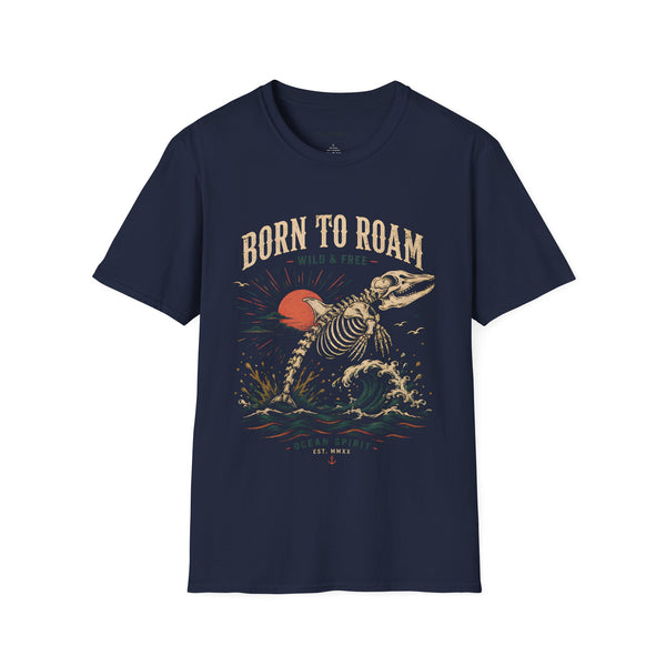 Born to Roam T-Shirt — Vintage Skeleton Dinosaur 'Wild & Free' Graphic Tee