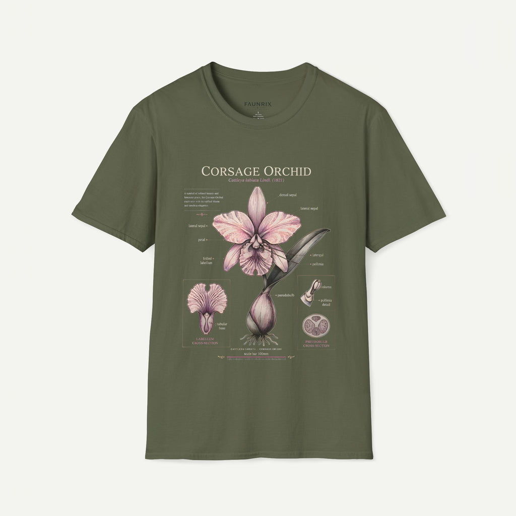 Corsage Orchid T-Shirt — Botanical Floral Diagram Tee