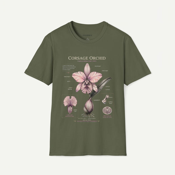 Corsage Orchid T-Shirt — Botanical Floral Diagram Tee