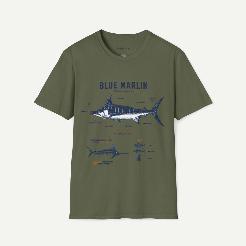 Blue Marlin Anatomy T-Shirt — Vintage Marine Fish Illustration Tee