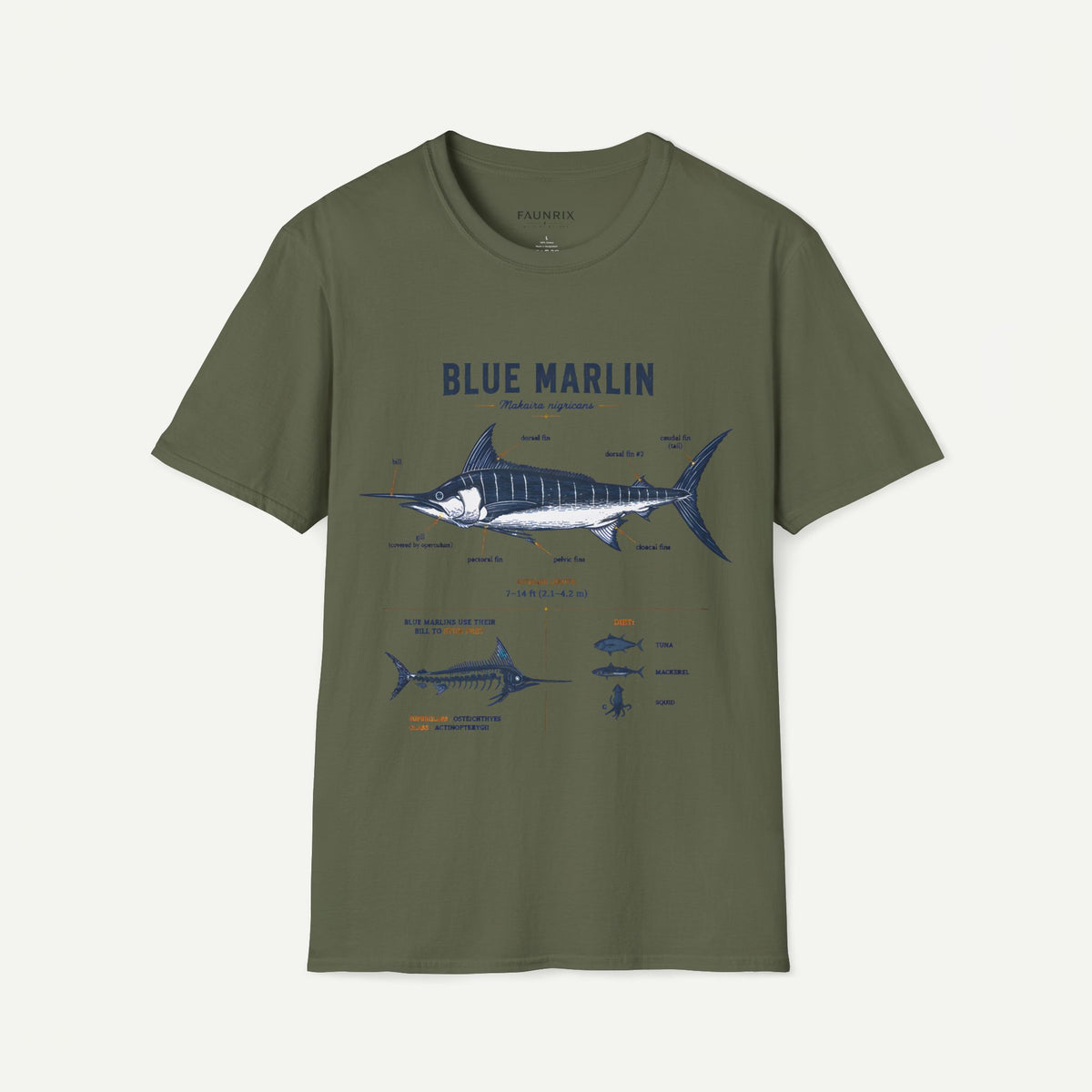 Blue Marlin Anatomy T-Shirt — Vintage Marine Fish Illustration Tee