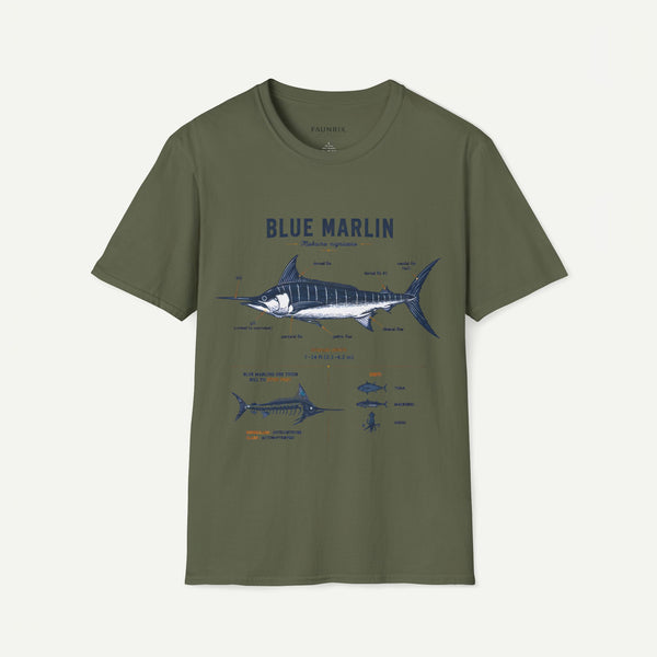 Blue Marlin Anatomy T-Shirt — Vintage Marine Fish Illustration Tee