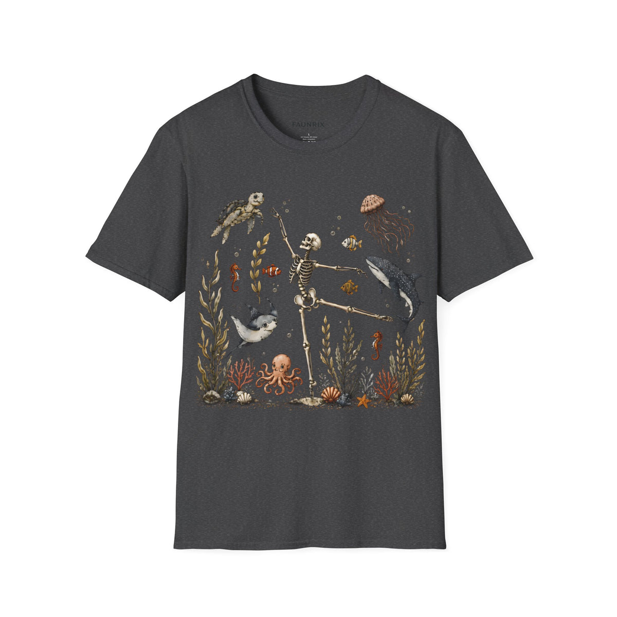Skeleton & Sea Creatures T-Shirt — Whimsical Underwater Ocean Art Tee