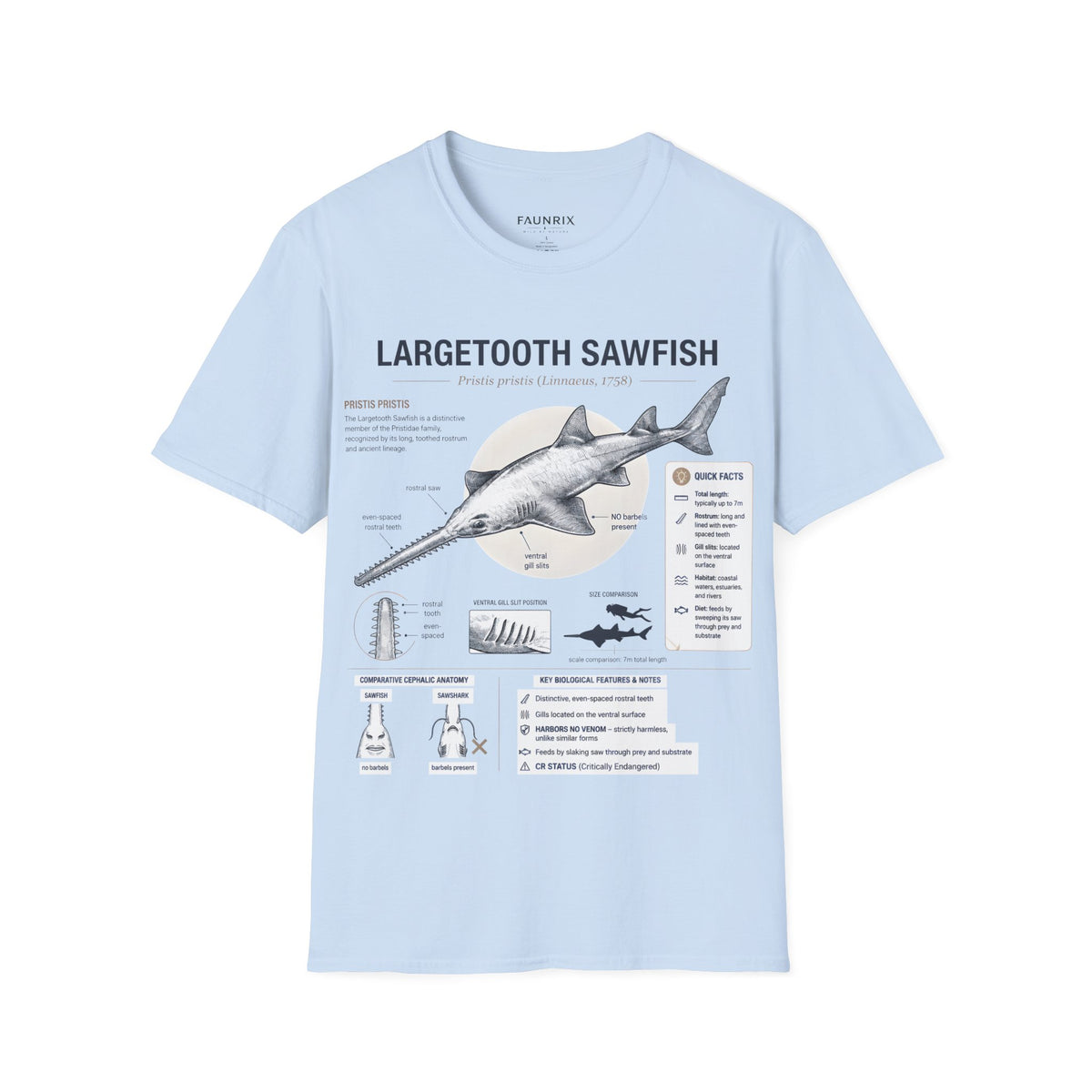 Largetooth Sawfish Anatomy T-Shirt — Marine Biology Graphic Tee