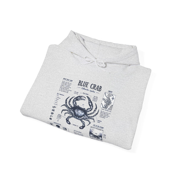 Blue Crab Anatomy Hoodie — Nautical Seafood Diagram Sweatshirt