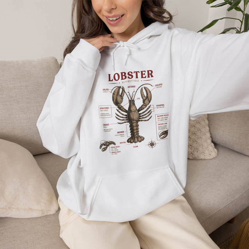 Lobster Anatomy Hoodie – Nautical Seafood Illustration Pullover