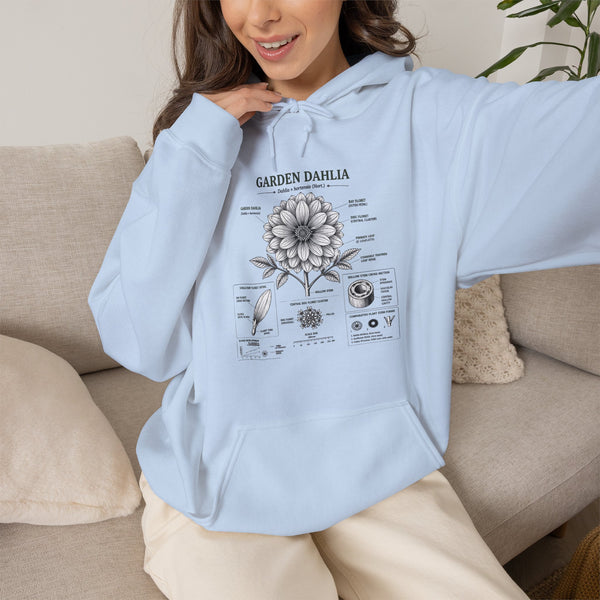 Dahlia Botanical Hoodie — Vintage Garden Diagram Sweatshirt