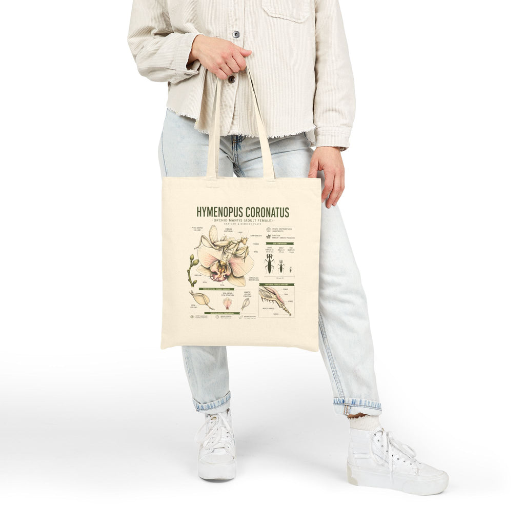 Hymenopus Coronatus Botanical Tote Bag — Praying Mantis Anatomy Canvas Tote