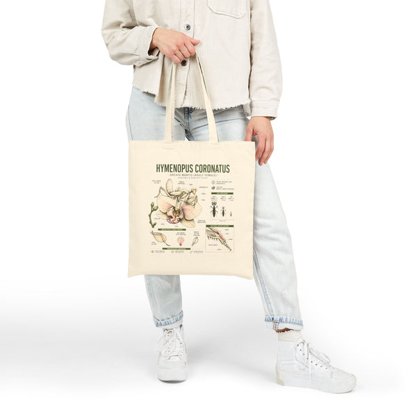 Hymenopus Coronatus Botanical Tote Bag — Praying Mantis Anatomy Canvas Tote
