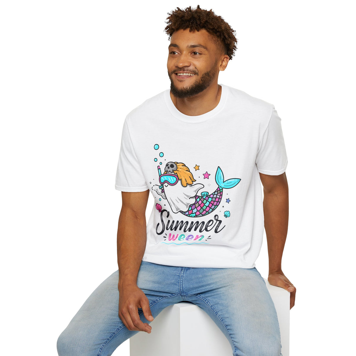 Mermaid Ghost Summerween T-Shirt — Cute Halloween Summer Mashup Tee