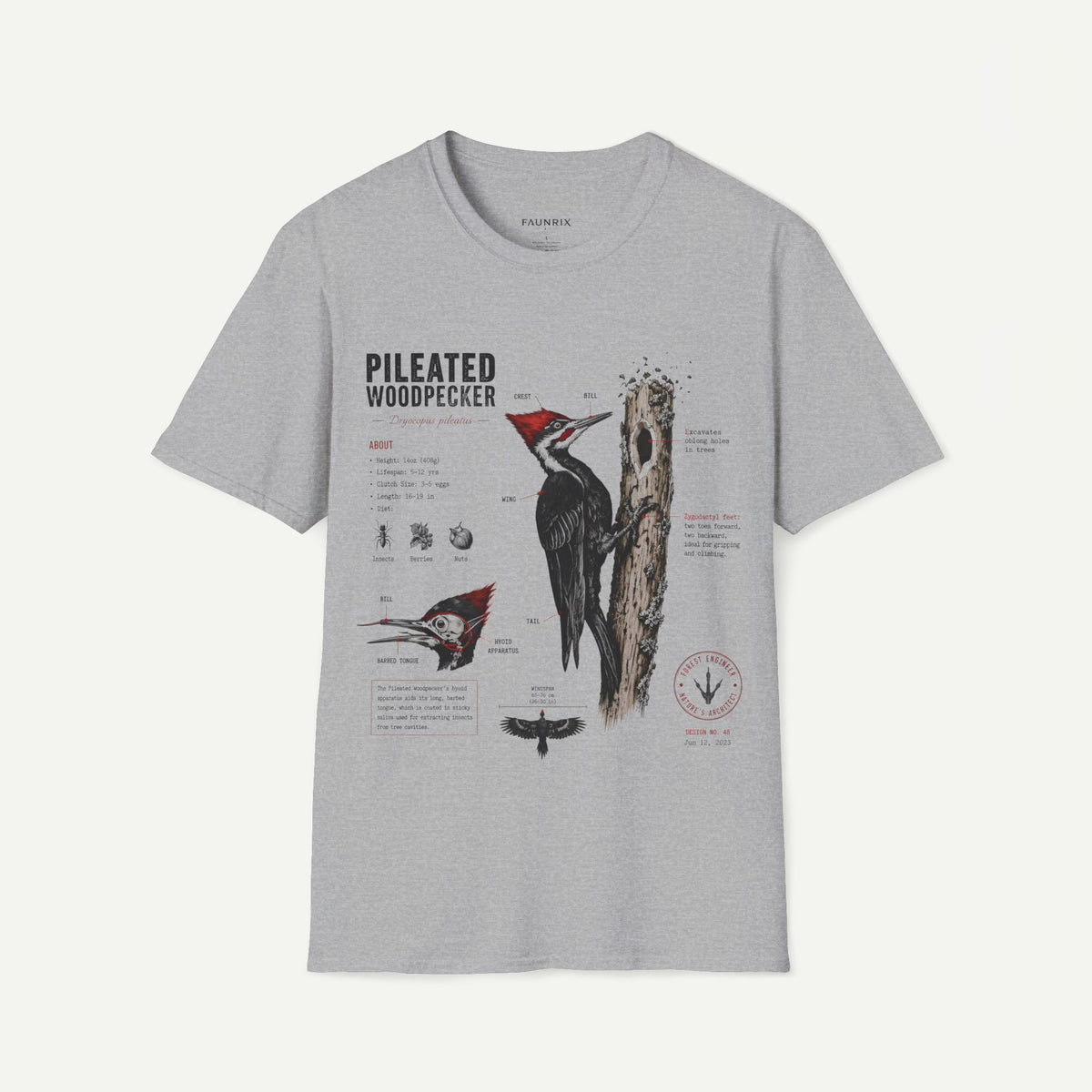 Pileated WoodpeckerAnatomy T-Shirt — Vintage Ornithology Bird Illustration Tee Main image