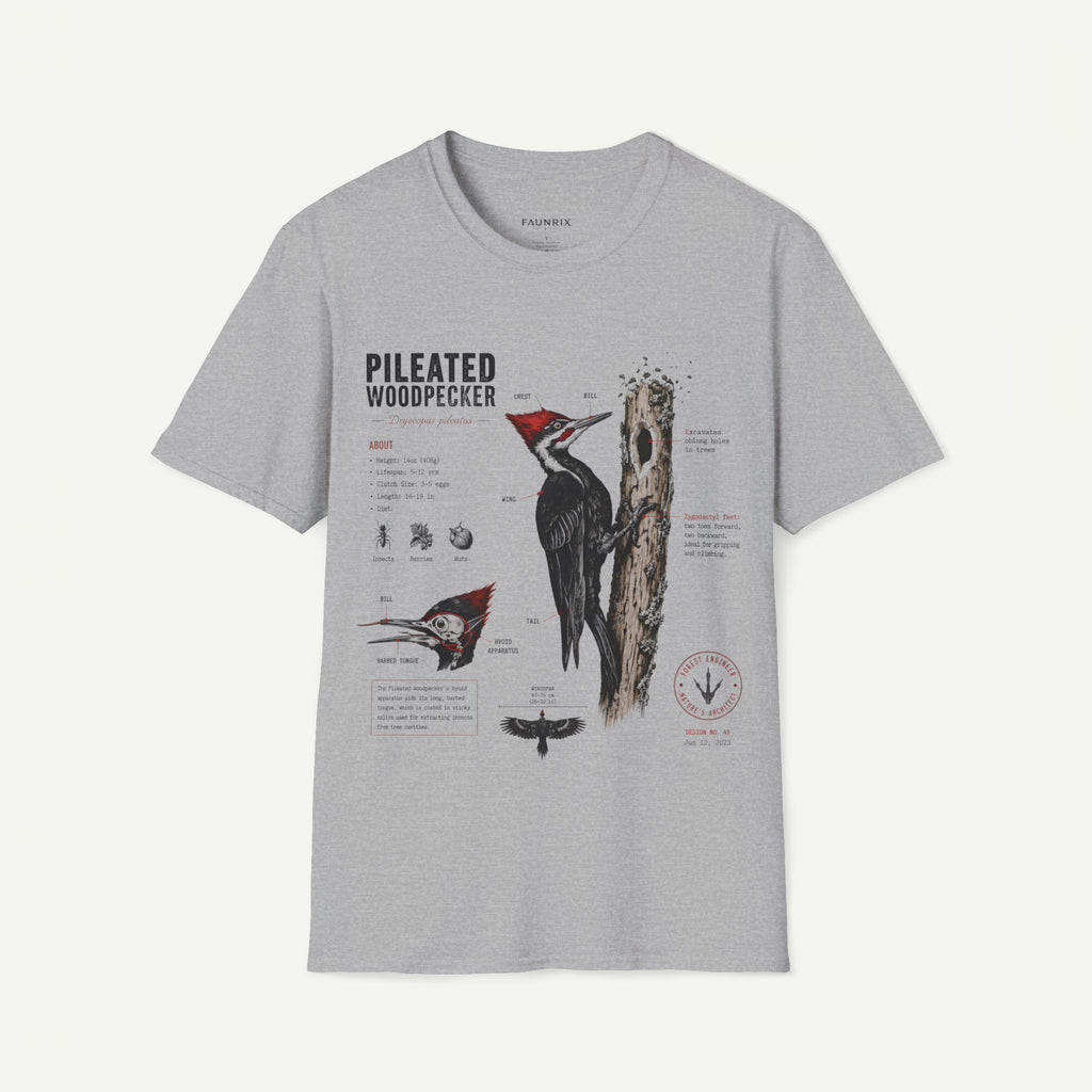 Pileated WoodpeckerAnatomy T-Shirt — Vintage Ornithology Bird Illustration Tee
