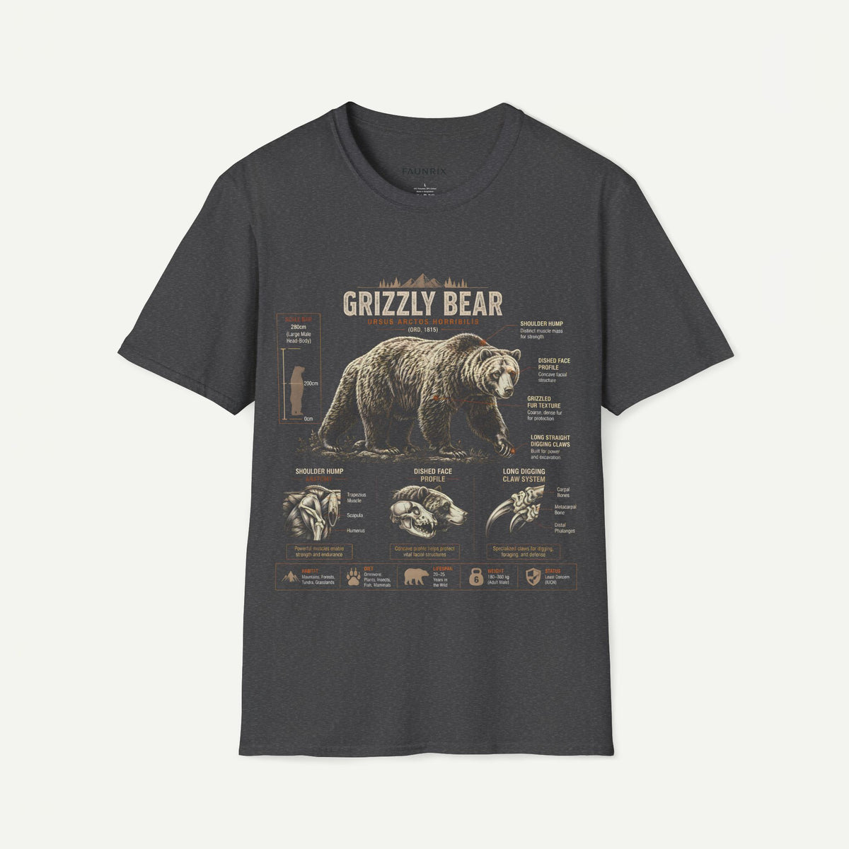 Grizzly Bear Anatomy Vintage Graphic T-Shirt — Wildlife Animal Tee