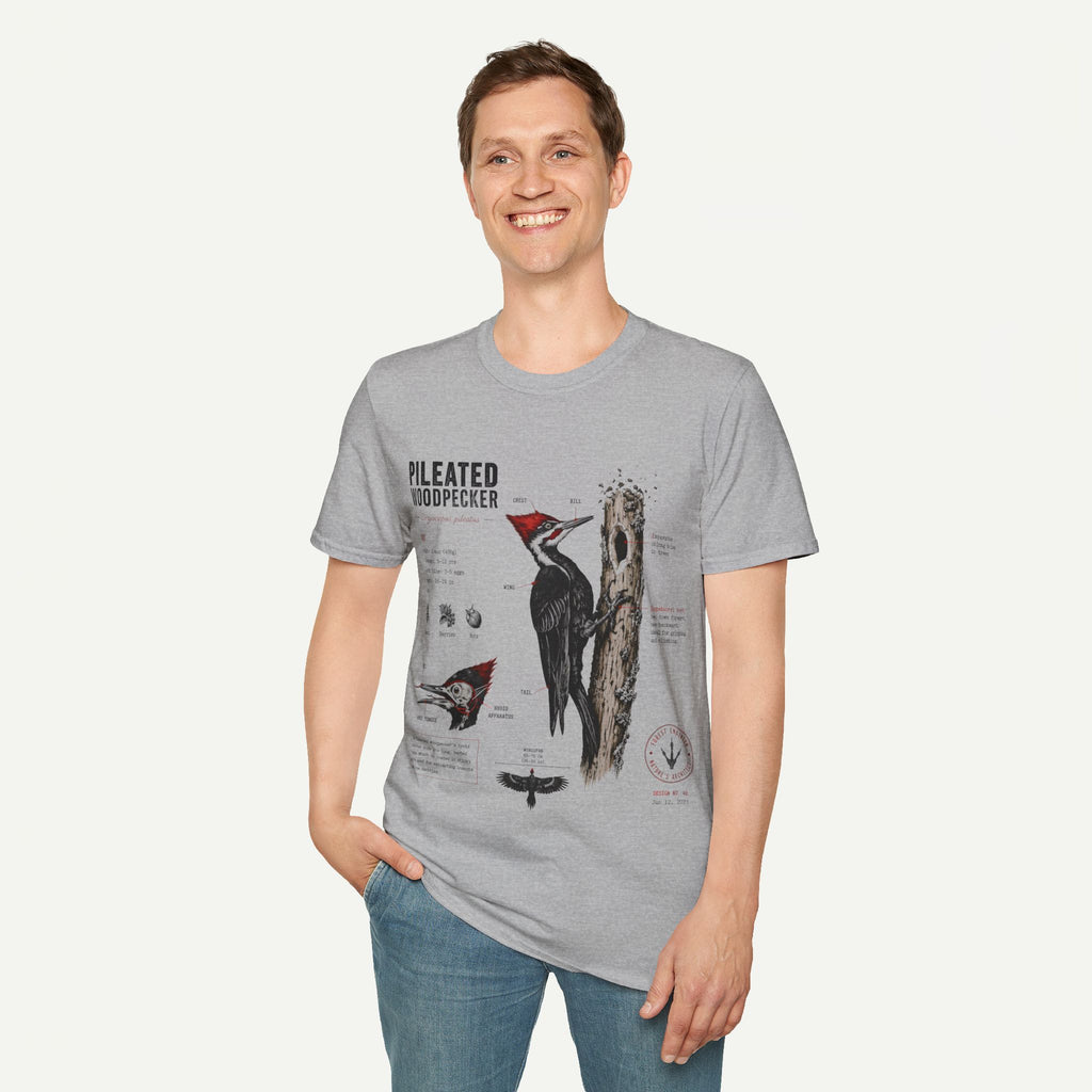 Pileated WoodpeckerAnatomy T-Shirt — Vintage Ornithology Bird Illustration Tee