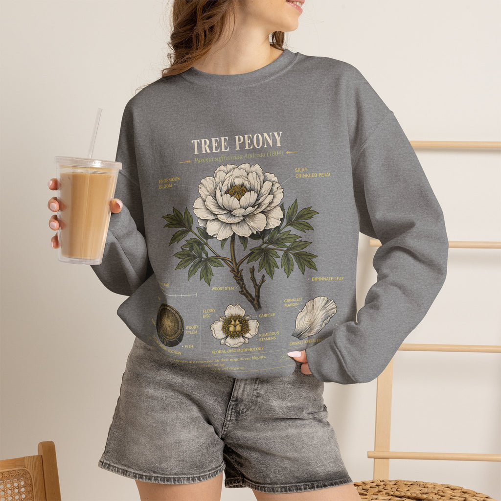 Tree Peony Botanical Sweatshirt — Vintage Flower Anatomy Crewneck