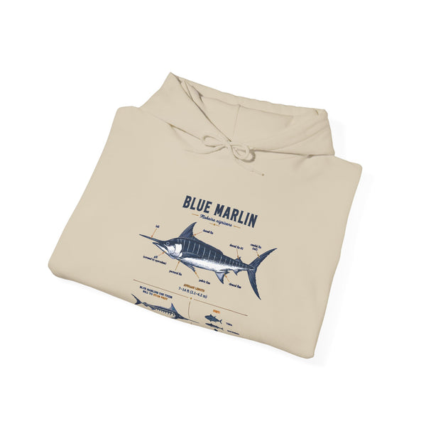 Blue Marlin Illustration Hoodie – Marine Species Diagram Fishing Sweatshirt
