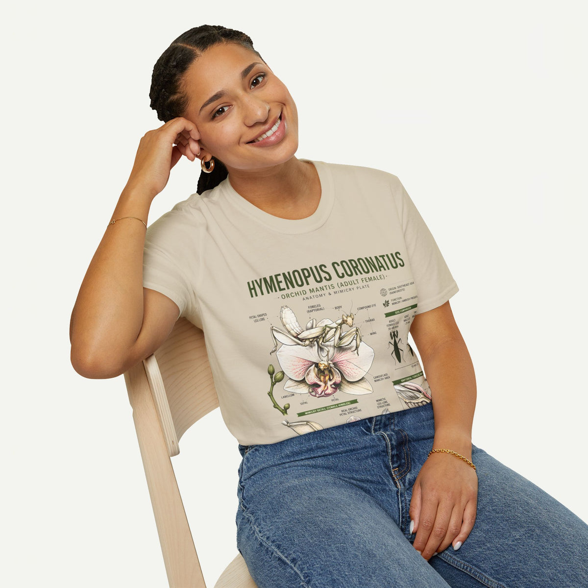 Mantis Anatomy Tee — Hymenopus Coronatus Orchid Mantis Illustration
